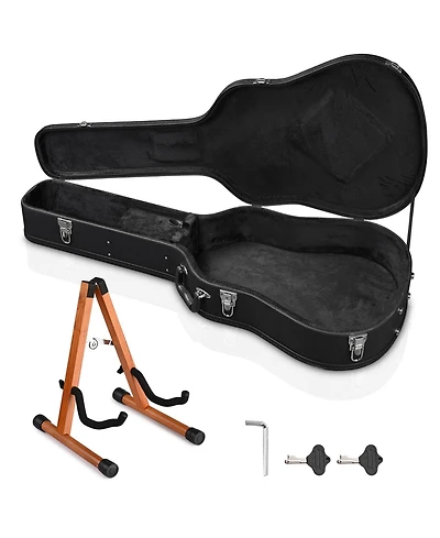 Yescom Acoustic Guitar Hard Case Wooden Hard Shell w/ Wood Folding Guitar Stand