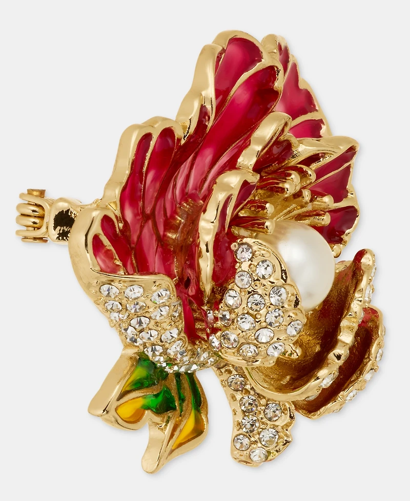 Anne Klein Pave & Imitation Pearl Flower Pin