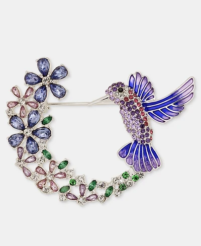 Anne Klein Crystal Hummingbird & Flowers Pin