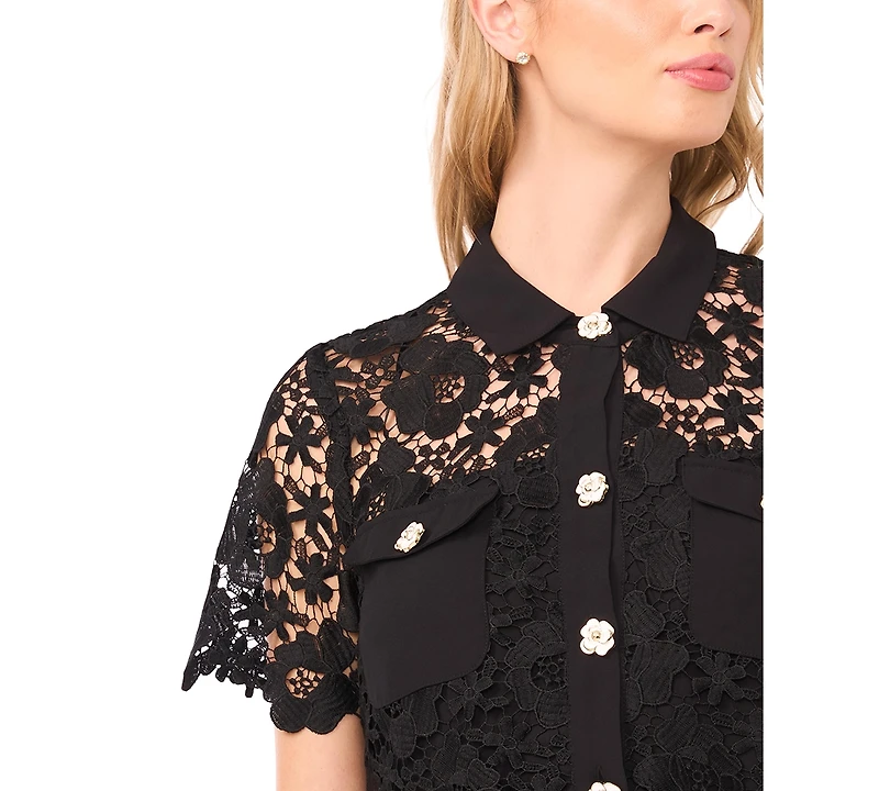 CeCe Women's Collared Neck Short-Sleeve Top