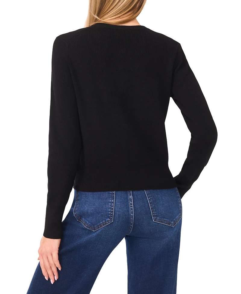 CeCe Women's Crewneck Long-Sleeve Cardigan