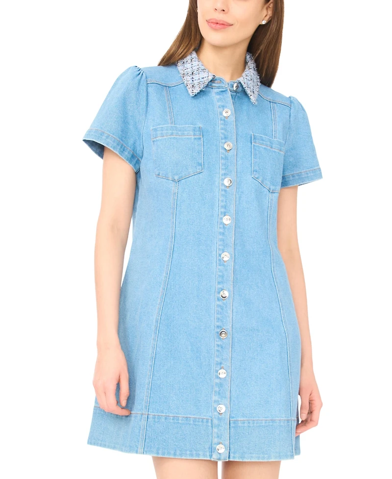 CeCe Women's Tweed Detail Collared Neck Mini Dress