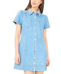 CeCe Women's Tweed Detail Collared Neck Mini Dress