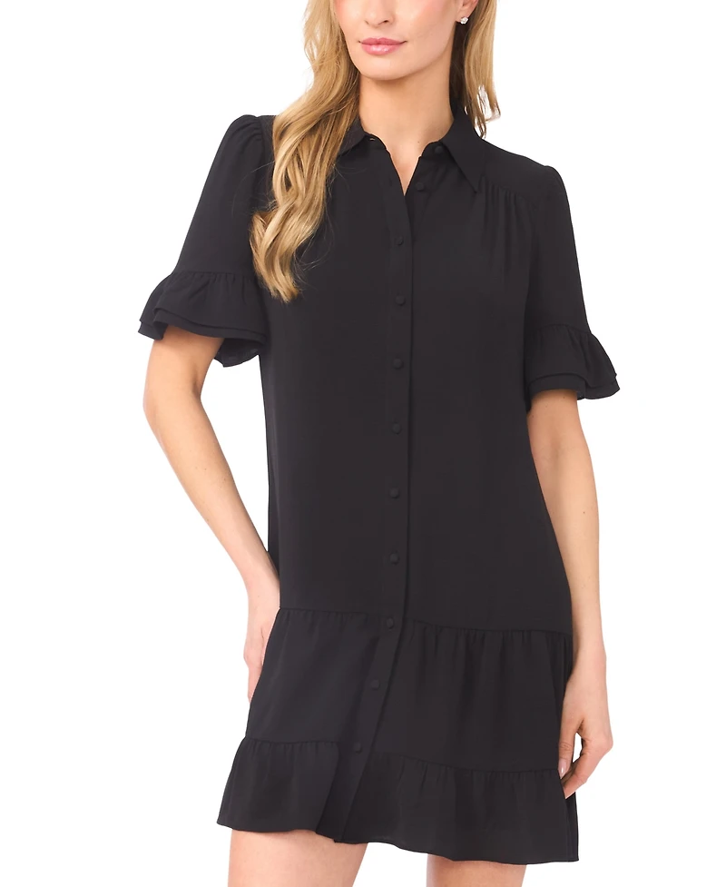 CeCe Women's Double Ruffle Sleeve Collared Mini Dress