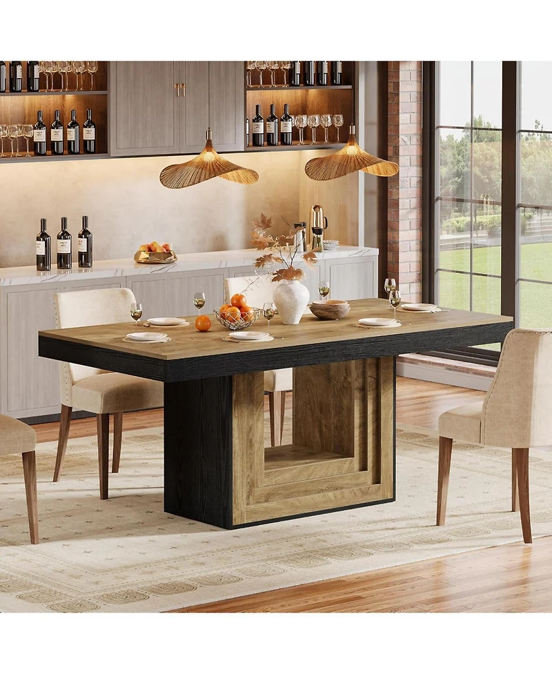 Tribesigns Dining Table for 4-6 People, 63" Rectangle Kitchen Table, Farmhouse Dining Room Furniture, Natural Wood