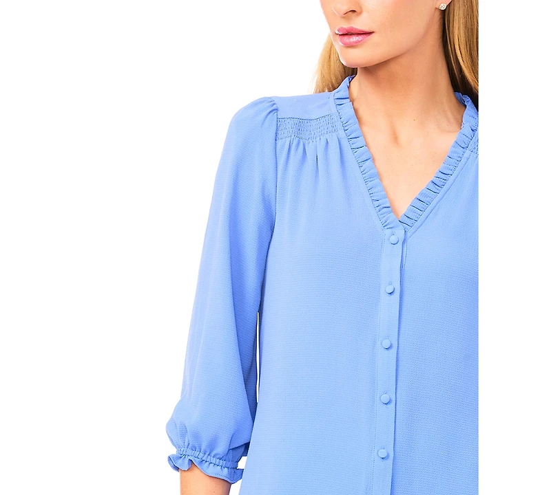 CeCe Women's Ruffled Button-Front 3/4-Sleeve Blouse