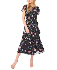 CeCe Women's Ruffle Detail Tie Neck Midi Dress