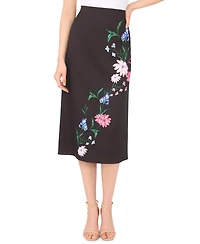 CeCe Women's Flat Front Detail Pull-On Midi Skirt