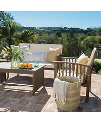 Flynama 4 Piece Acacia Wood Outdoor Chat Set Water Resistant Cream Gray Cushions Heavy Duty Frame for Patio Garden Leisure