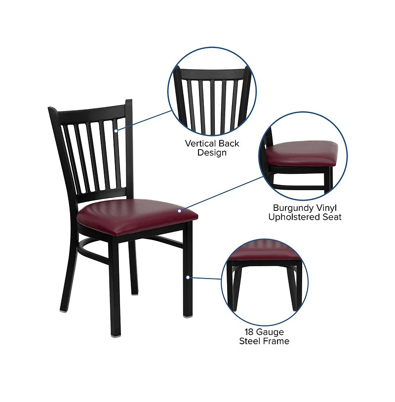 Emma+Oliver Vertical Back Metal Restaurant Dining Chair