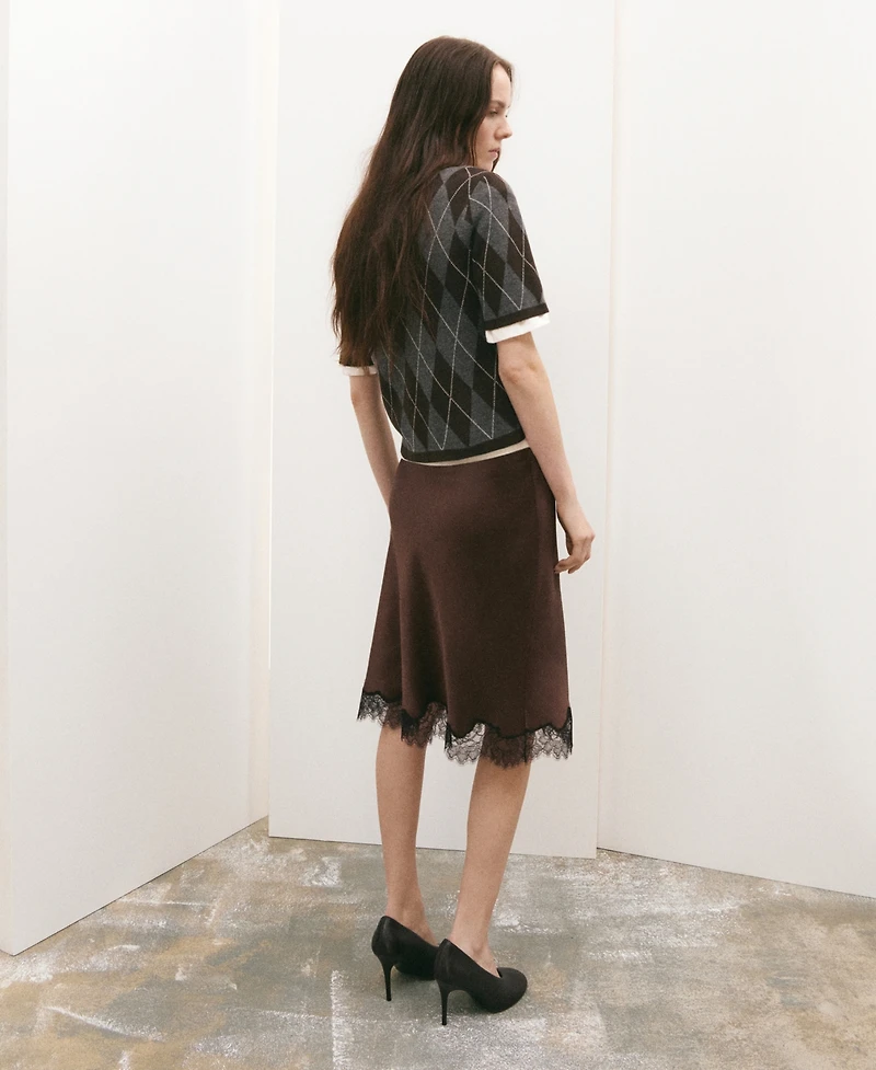 Mango Women's Satin Lace Skirt