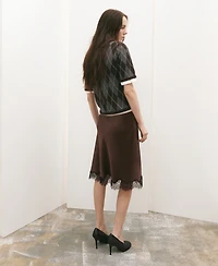 Mango Women's Satin Lace Skirt