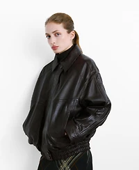 Mango Women's Oversized Leather Jacket