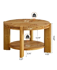 Tribesigns Round Solid Wood Coffee Table, 29.5" Farmhouse Circle Accent Center Tables, 2 Tiers Open-Style Storage Cocktail Tea Furniture