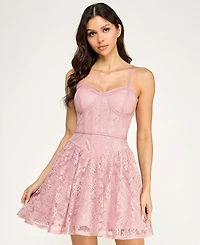Seni & Cade Juniors' Sweetheart Neck Sleeveless Lace Corset Dress