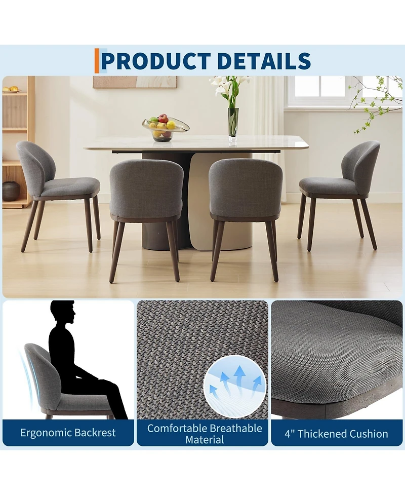 gaomon Set of 4 Upholstered Dining Chairs, Ergonomic Back Support Kitchen Seating with Solid Wood Legs