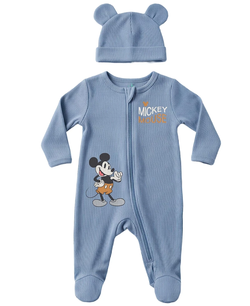 Disney Baby Boys' Mickey Mouse Ribbed Sleep and Play Coverall