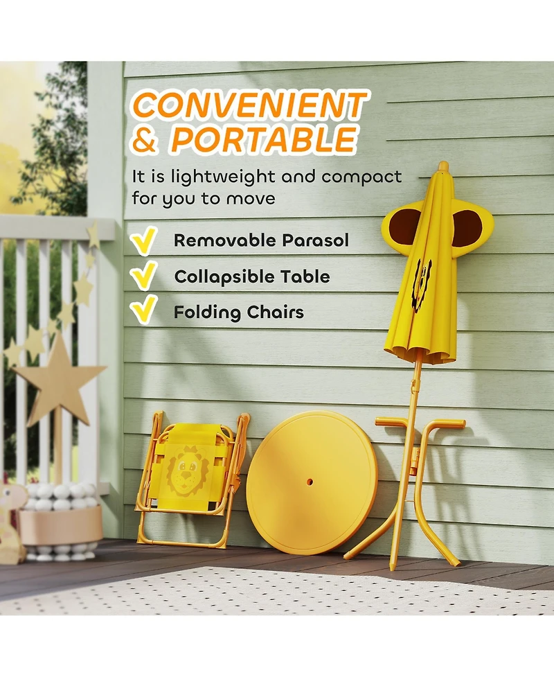 Hongge Kids Picnic Table and Chair Set with Adjustable Umbrella