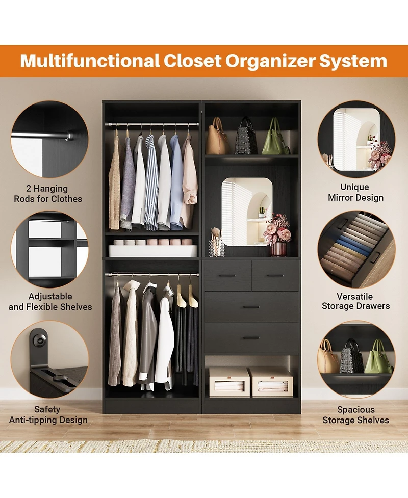 Aheaplus Set of 2 Free-standing Closet System with Drawers and Hanging Rods for Reach-in/ Walk-in