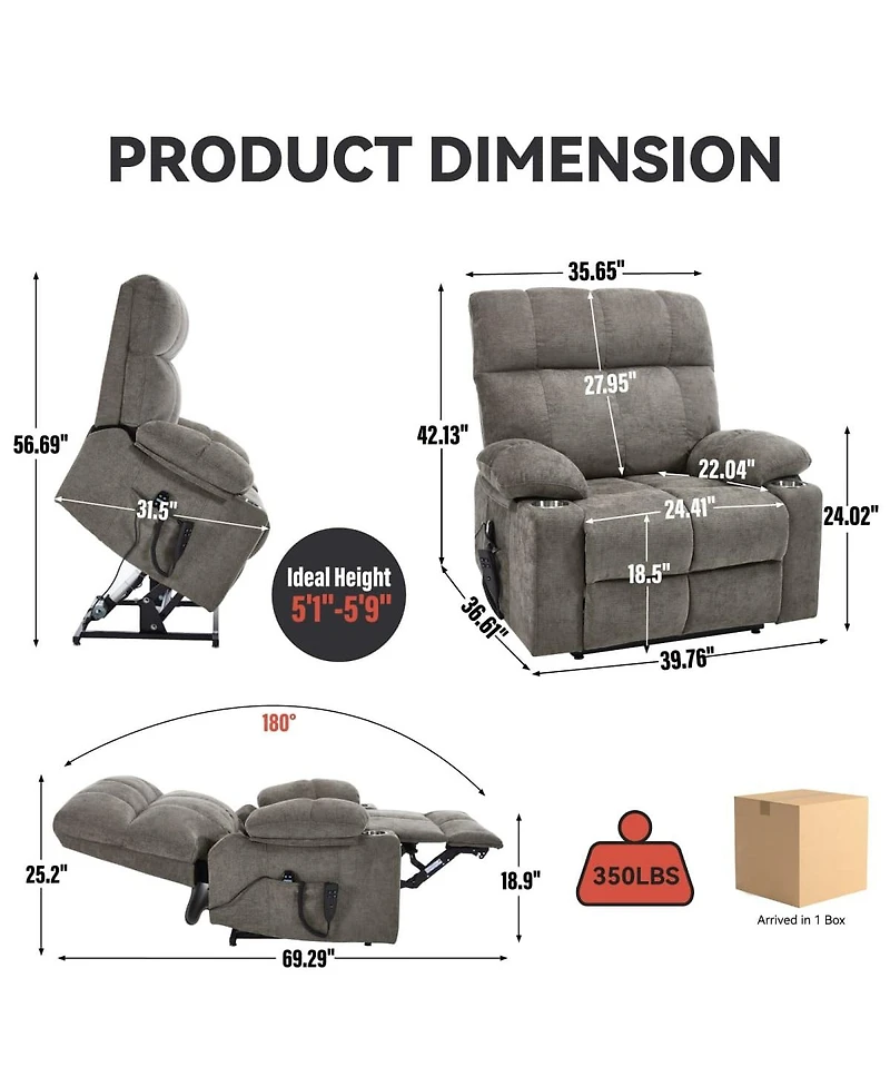 Maison Boucle Oversized Power Lift Recliner for Big & Tall with Massage Heat