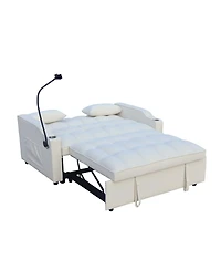 Maison Boucle Velvet Pull-out Sleeper Sofa Bed with Usb, Reclining Back, Tufted