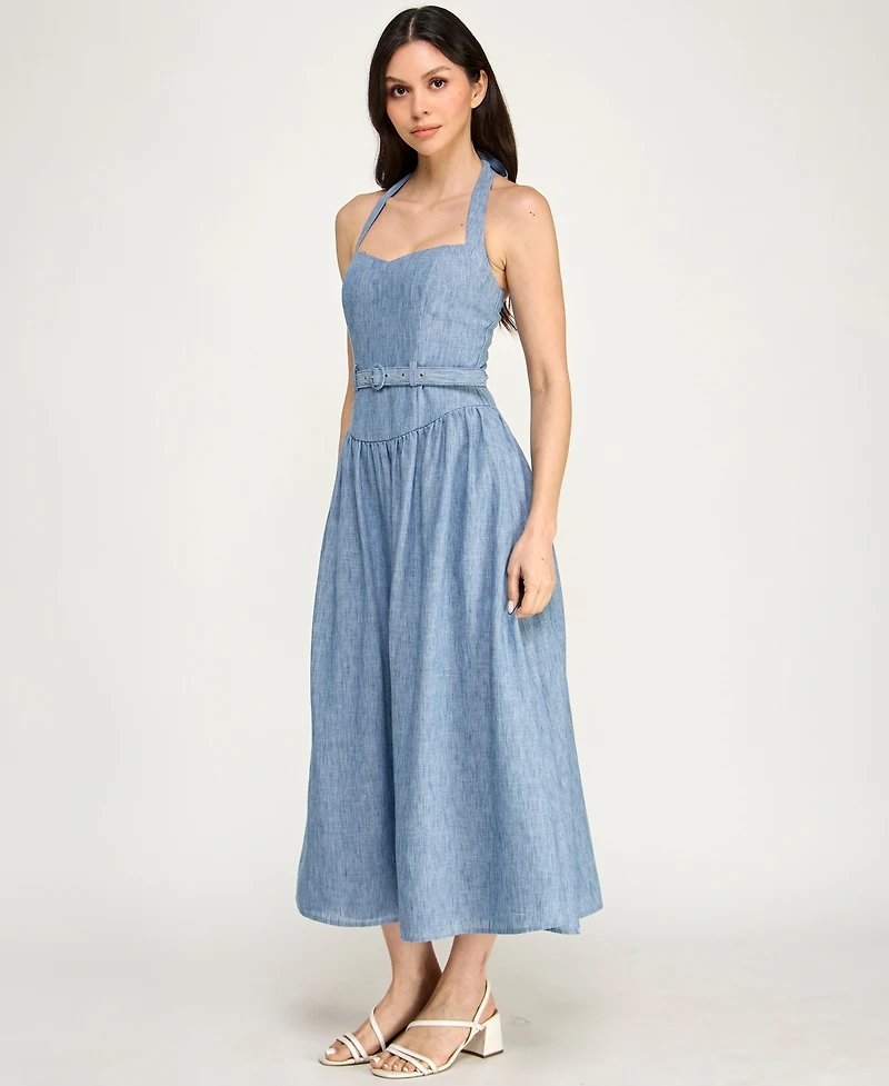 Row A Women's Sweetheart Neck Fit & Flare Midi Dress