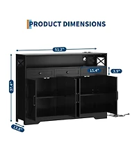 Gaomon Farmhouse Black Sideboard Buffet Cabinet with Storage Shelf and Built-in Charging Station, 51-inch Large Coffee Bar Hutch