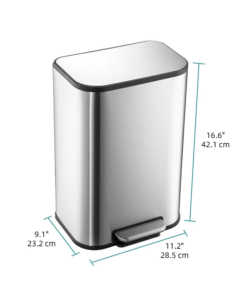 gaomon Bathroom Trash Can, 3.2 Gallon / 12 Liter Stainless Steel Garbage Can, Small Rectangular Trash Can with Soft Close Lid Foot Pedal