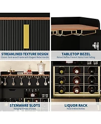gaomon Modern Small Sideboard Buffet Cabinet with Fluted Doors, Wine Bar & Coffee Liquor Rack and Glass Holders