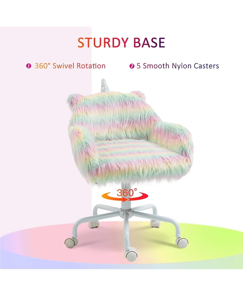 Boyel Living Fluffy Unicorn Office Chair with Mid-Back Armrest Support Rainbow Design