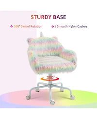Boyel Living Fluffy Unicorn Office Chair with Mid-Back Armrest Support Rainbow Design