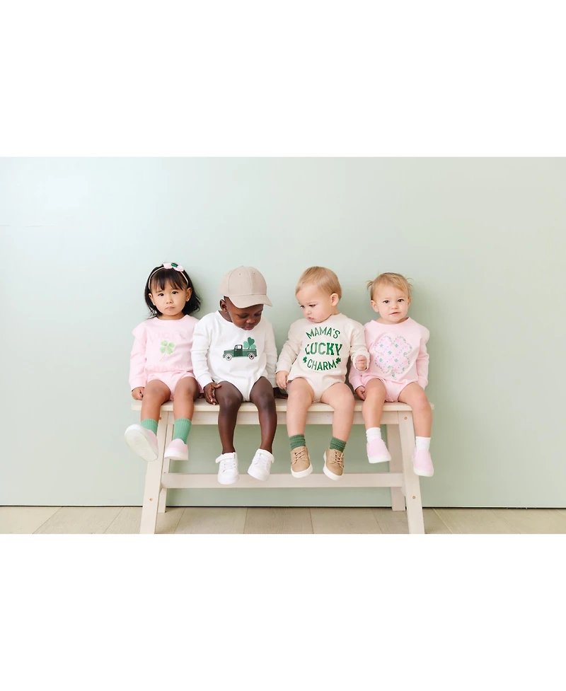 Draft - Sweet Wink Baby Boys Shamrock Truck Patch St. Patrick's Day Long Sleeve Romper