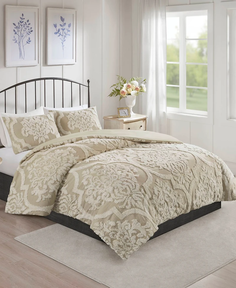 Madison Park Viola Damask Tufted 3-Pc. Duvet Cover Set