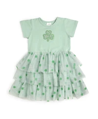 Sweet Wink Toddler Girls Flocked Shamrock St. Patrick's Day Tiered Short Sleeve Tutu Dress