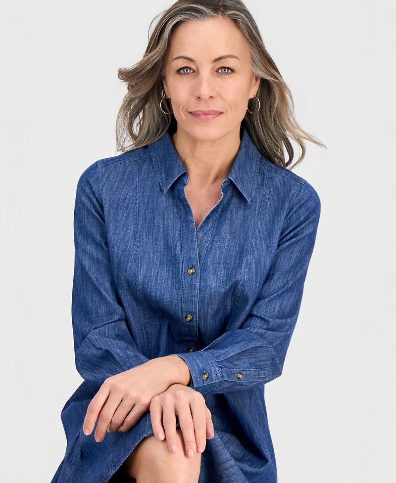 Style & Co Petite Denim Flounce-Hem Shirtdress, Macy's Exclusive