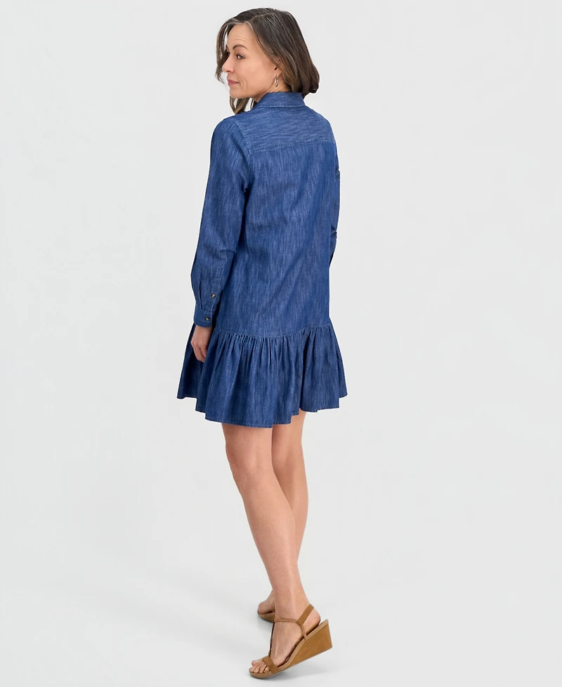 Style & Co Petite Denim Flounce-Hem Shirtdress, Macy's Exclusive