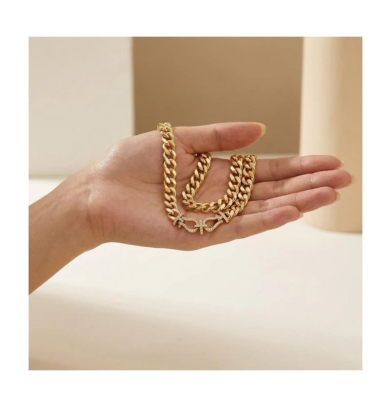 Rachel Glauber 14k Yellow Gold Plated with Cubic Zirconia Miami Cuban Chain Door Knocker Necklace