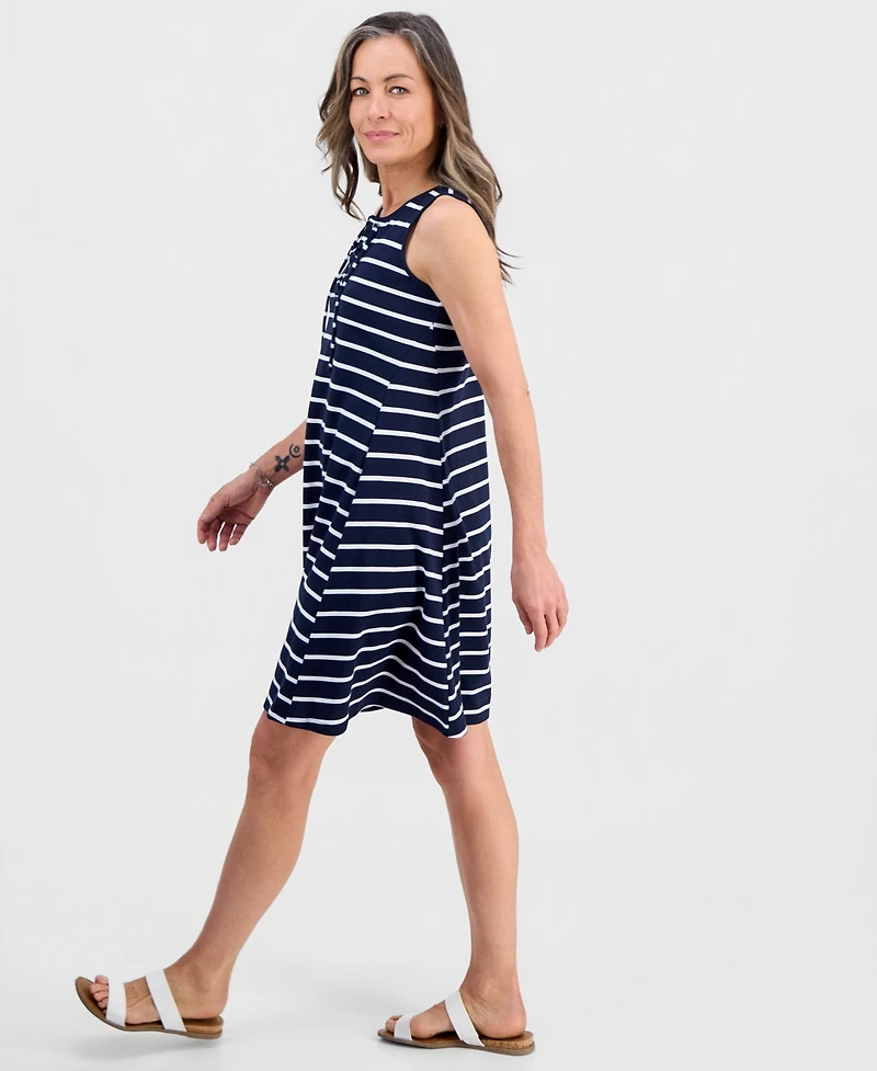 Style & Co Petite Striped Knit Sleeveless Lace-Up Dress, Macy's Exclusive