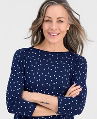 Style & Co Petite Polka Dot Knit Envelope-Neck 3/4-Sleeve Dress, Macy's Exclusive