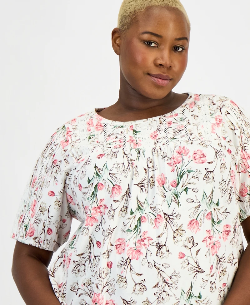 Style & Co Plus Outline Floral Blouse, Macy's Exclusive