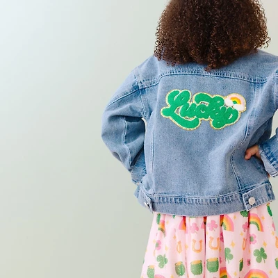 Sweet Wink Big Girls Lucky Rainbow Patch St. Patrick's Day Denim Jacket