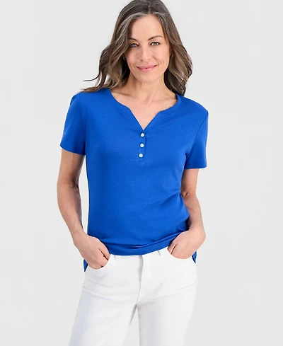 Style & Co Petite Cotton Henley Short-Sleeve T-Shirt, Exclusively at Macy's