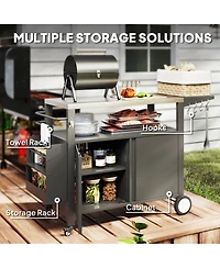 Outsunny Outdoor Grill Cart Table with Side Table, Stainless Steel Top