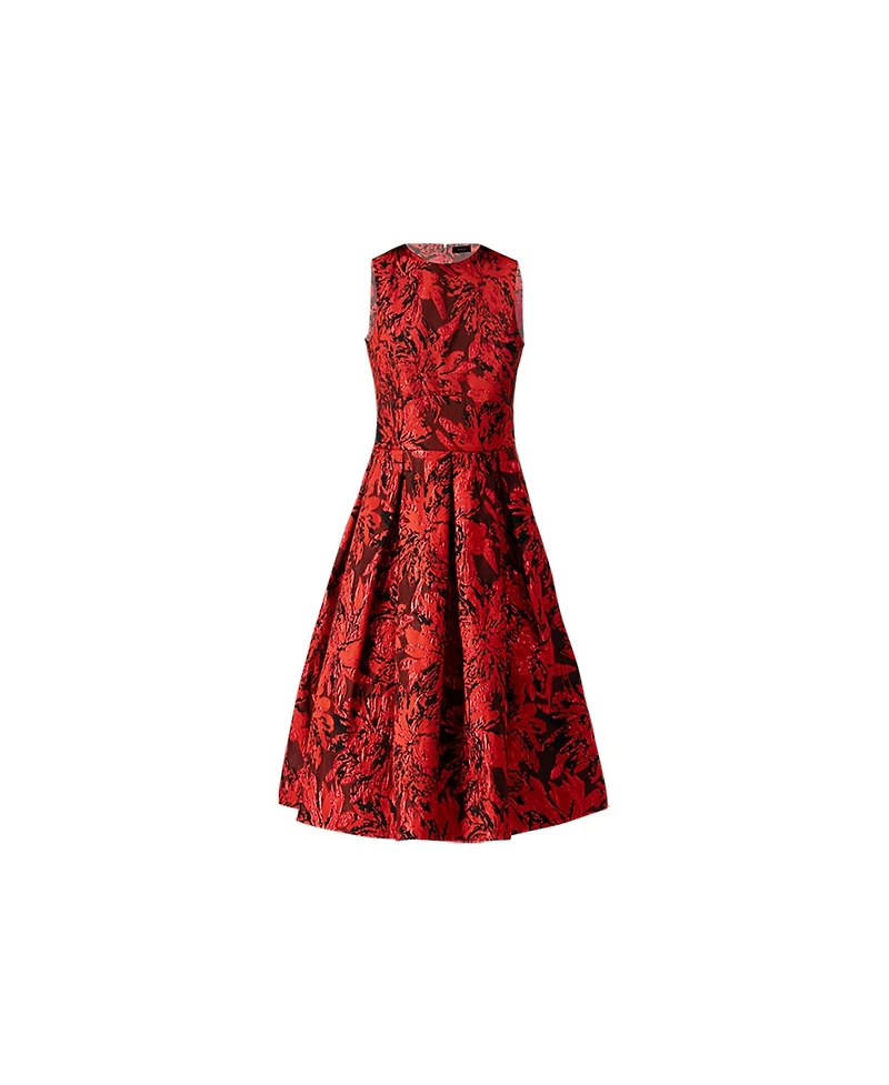 Ivonne Women's Sleeveless Red and Black Jacquard Midi Dress