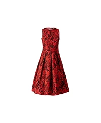 Ivonne Women's Sleeveless Red and Black Jacquard Midi Dress