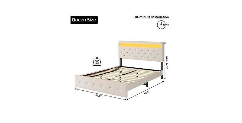 gaomon Bed Frame with Charging Station and Led Lighting