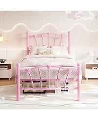 gaomon Twin Bed Frame for Girls, Heart-Shaped Headboard & Footboard, Heavy-Duty Metal Slat Support, No Box Spring, Easy Assembly