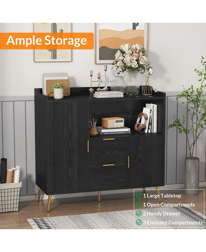 gaomon 40" Buffet Sideboard with Storage, Kitchen Storage Cabinet, Microwave Coffee Bar Cabinet 2 Drawers and Doors for