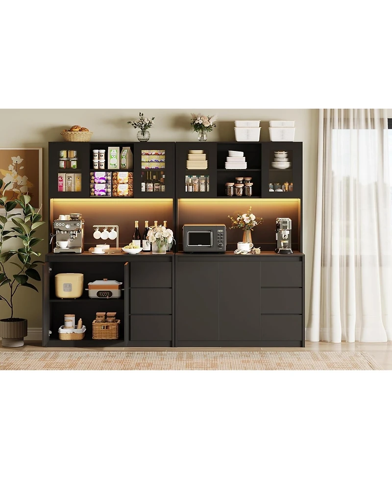 gaomon Freestanding Pantry Cabinet with Adjustable Shelf, Kitchen Built-in Power Hub for Dining