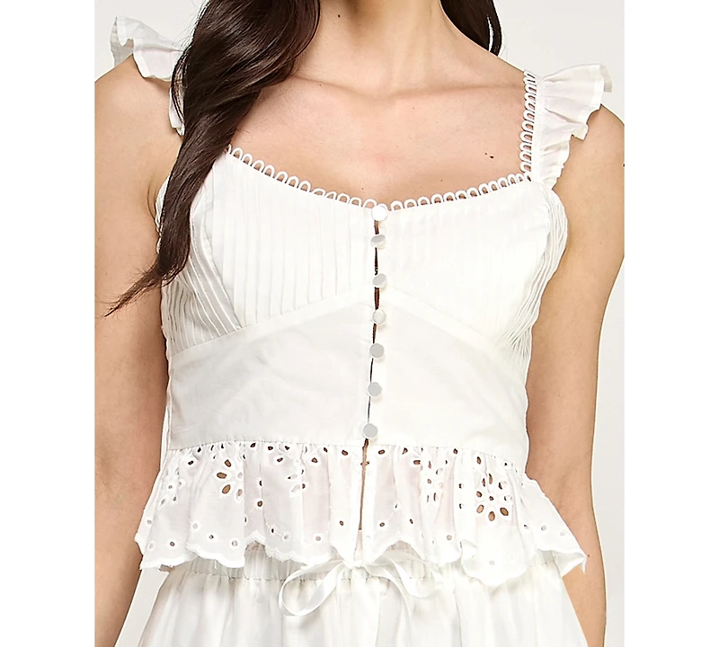 Seni & Cade Juniors' Button Up Eyelet Top Midi Skirt, 2-Piece Set